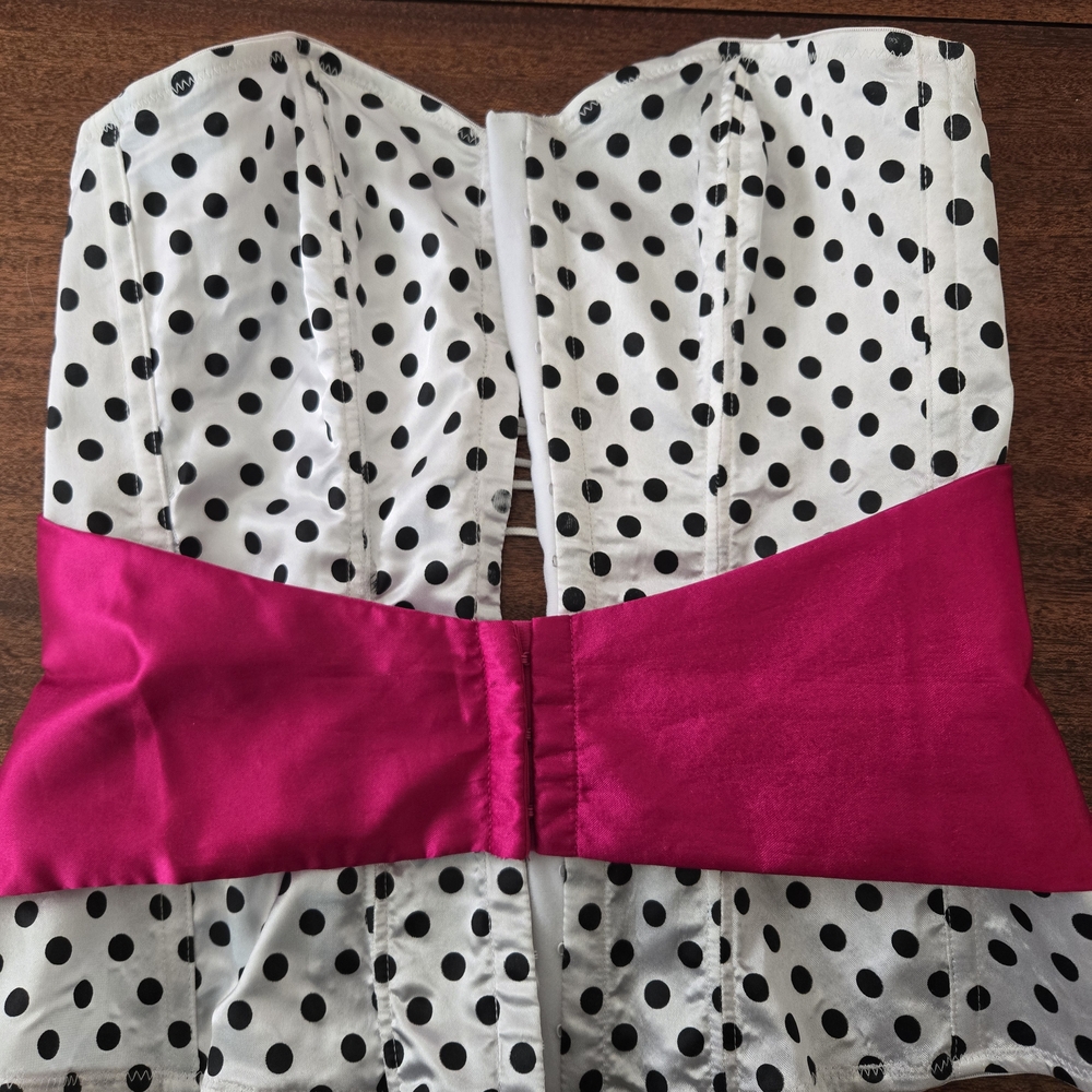 Frederick's of Hollywood White and Black Polka Dot Corset